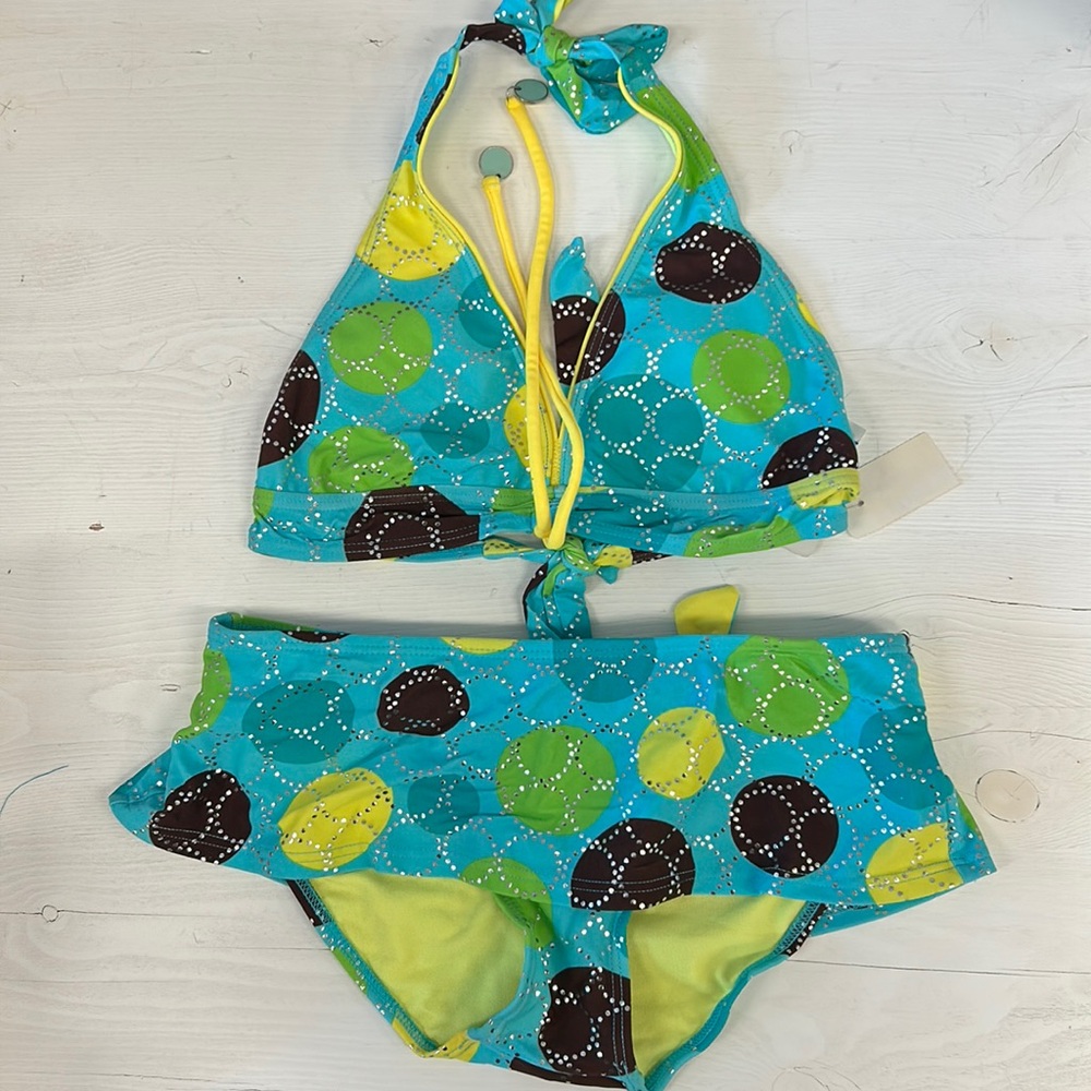 NWT MALIBU Blue/Brown Triangle Bikini